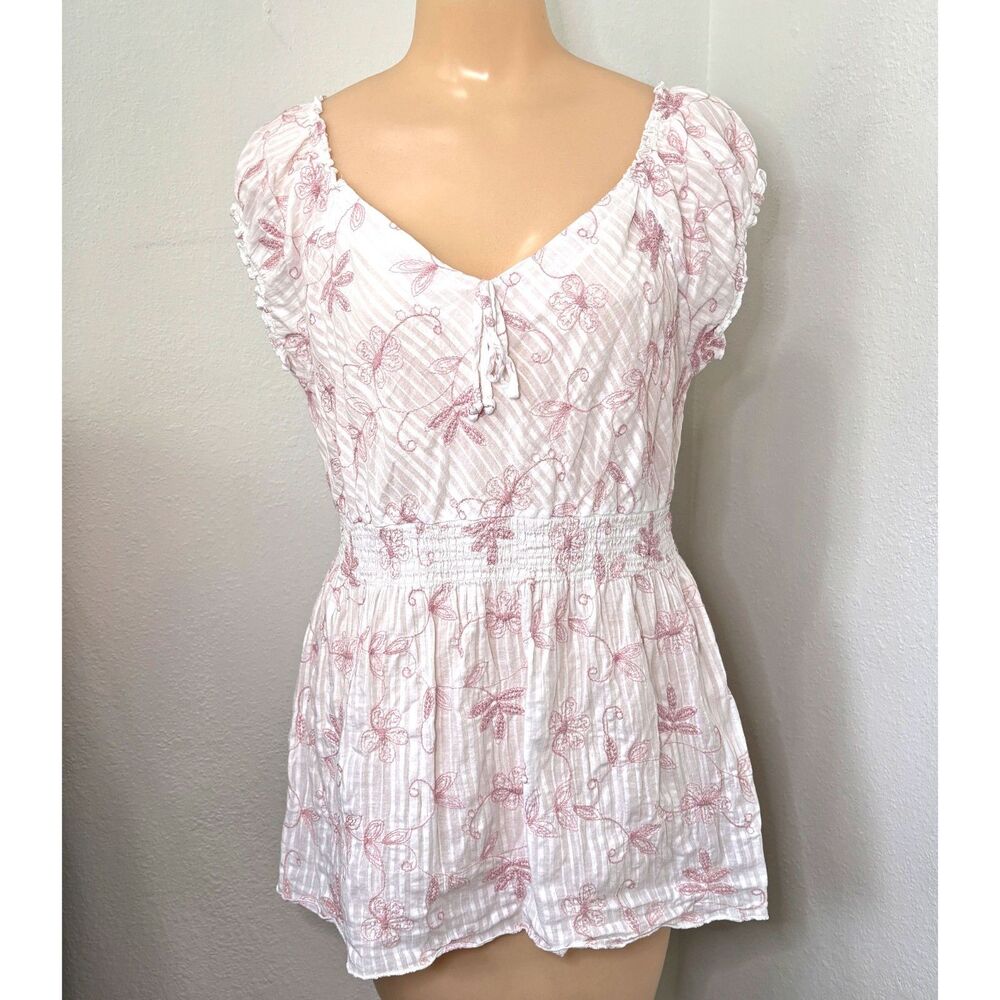 Y2K Embroidered Milkmaid Womens Top Medium Floral Cottagecore Bandolinoblu